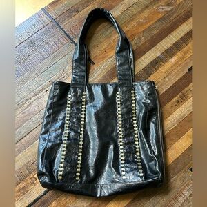 BRACINO Black Leather Purse/Tote Bag with Gold Accents.